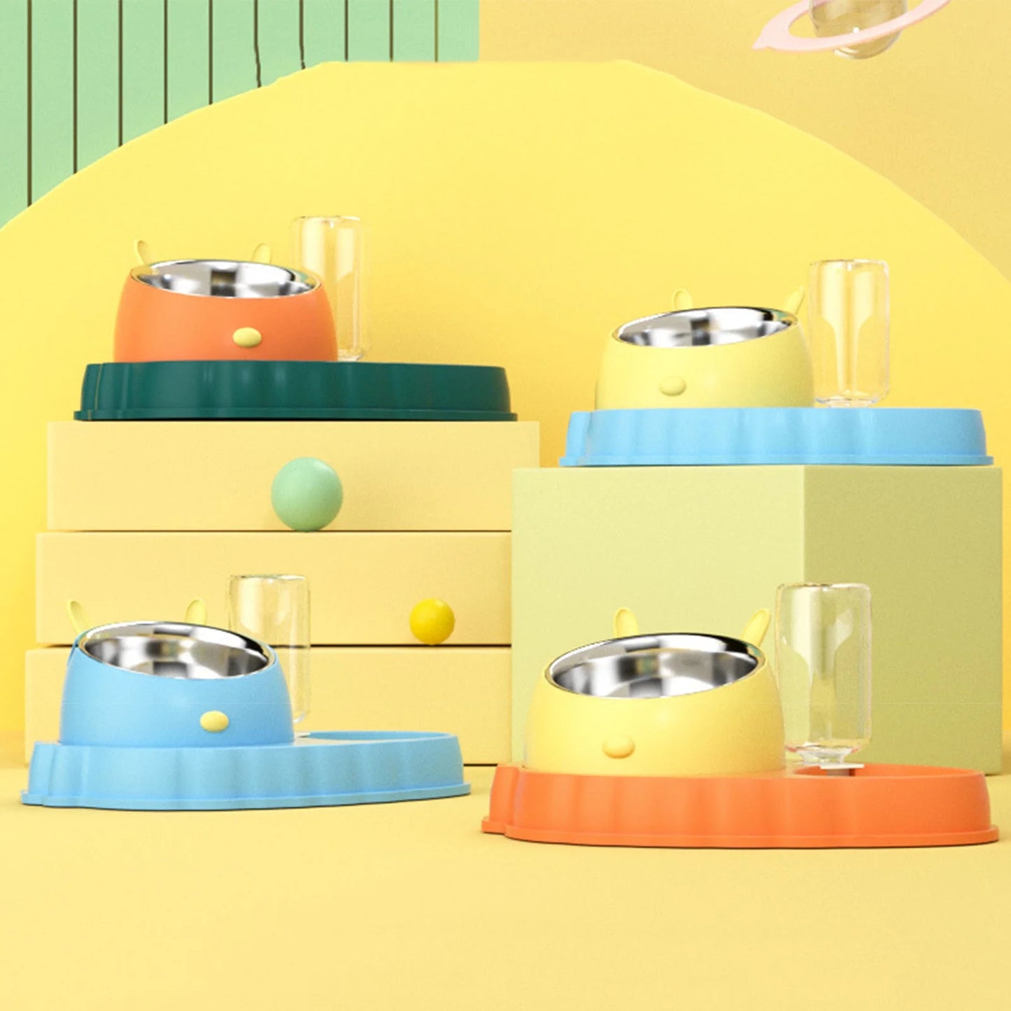 Haustier Futterstation Mit Wasserspender – Niedliche Futterschüssel für Hunde und Katzen