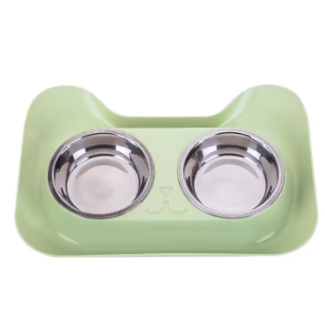 Hundenapfset Mit Zwei Edelstahl-Schalen – Praktische Futterstation Im Katzen-Design