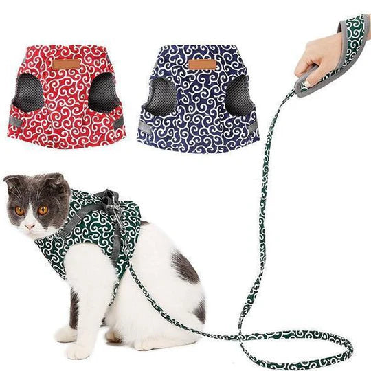 Atmungsaktives Katzengeschirr Mit Leine Für Outdoor-Spaziergänge