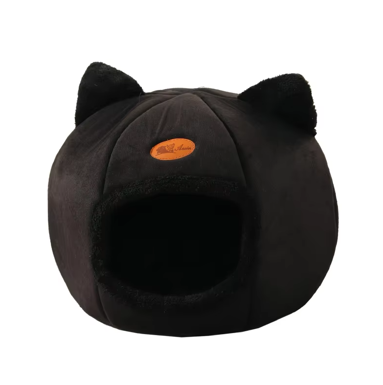 Katzenförmiges Kuschelbett für Haustiere – Weiches Wärmendes Katzenhaus mit Abnehmbarem Kissen