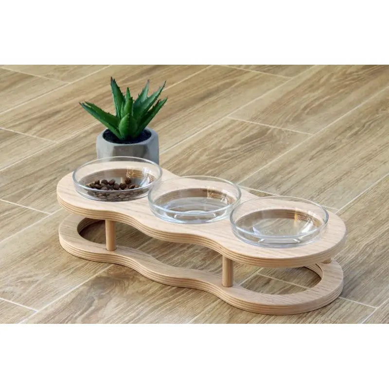 Erhöhtes Futternapf-Set aus Holz und Glas für Hunde und Katzen mit Rutschfester Halterung