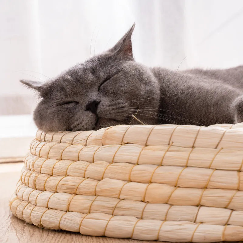 Handgefertigtes Katzennest – Weiches Rundes Haustierbett Aus Naturmaterialien