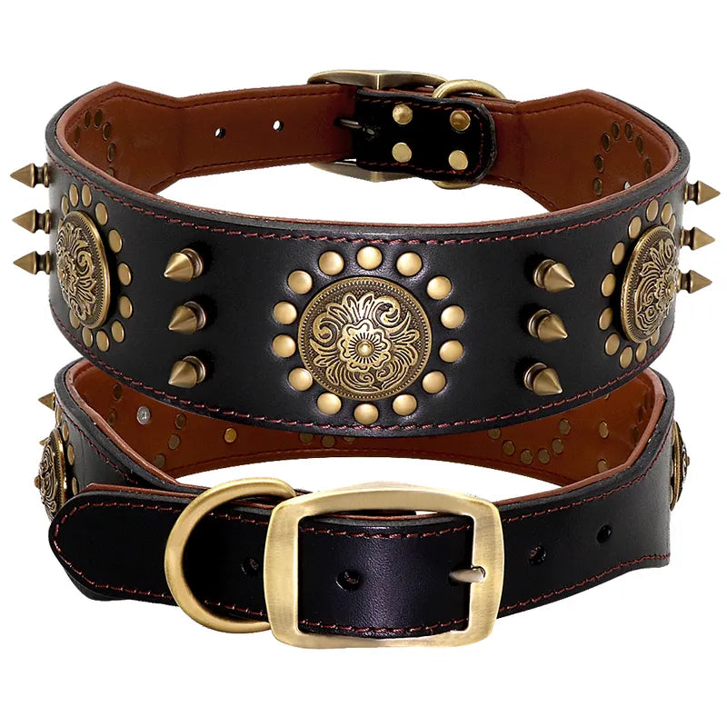 Leder Hundehalsband mit Nieten und Metallverzierungen für Große Hunde