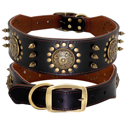 Leder Hundehalsband mit Nieten und Metallverzierungen für Große Hunde