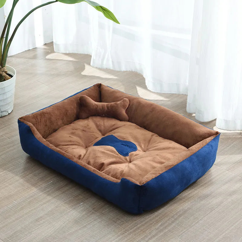 Weiches Hundebett für Kleine Haustiere mit Erhöhtem Rand und Knochenkissen