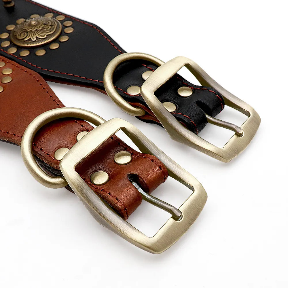 Leder Hundehalsband mit Nieten und Metallverzierungen für Große Hunde