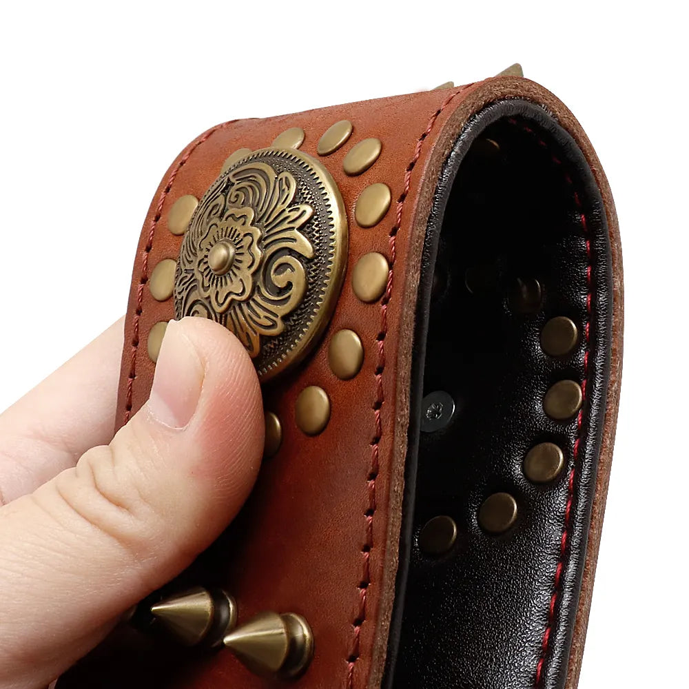 Leder Hundehalsband mit Nieten und Metallverzierungen für Große Hunde