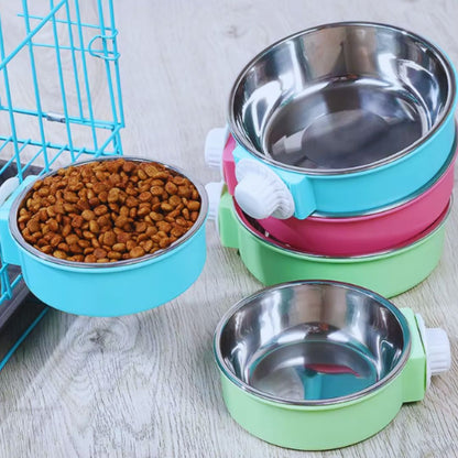 Edelstahl Futternapf für Hunde und Katzen mit Halterung Zur Befestigung Am Gitter