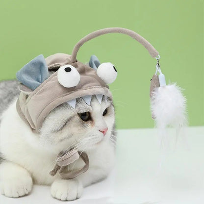Katzenhut Mit Anhänger – Lustiges Tierkostüm für Katzen Mit Spielzeug