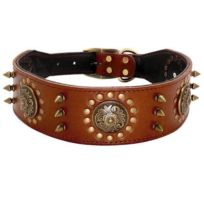 Leder Hundehalsband mit Nieten und Metallverzierungen für Große Hunde