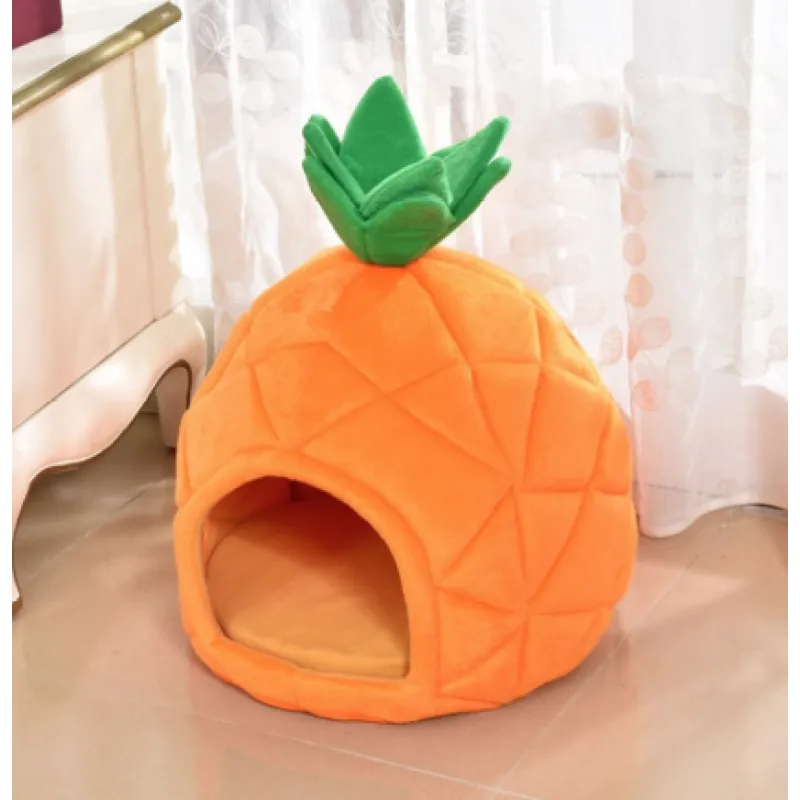 Katzenhöhle im Ananas-Design – Kuschelige Schlafhöhle für Katzen und kleine Hunde