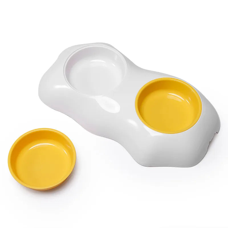 Hundenapf und Futternapf Set für Haustiere – Rutschfestes Doppelnapf Design mit Gelb