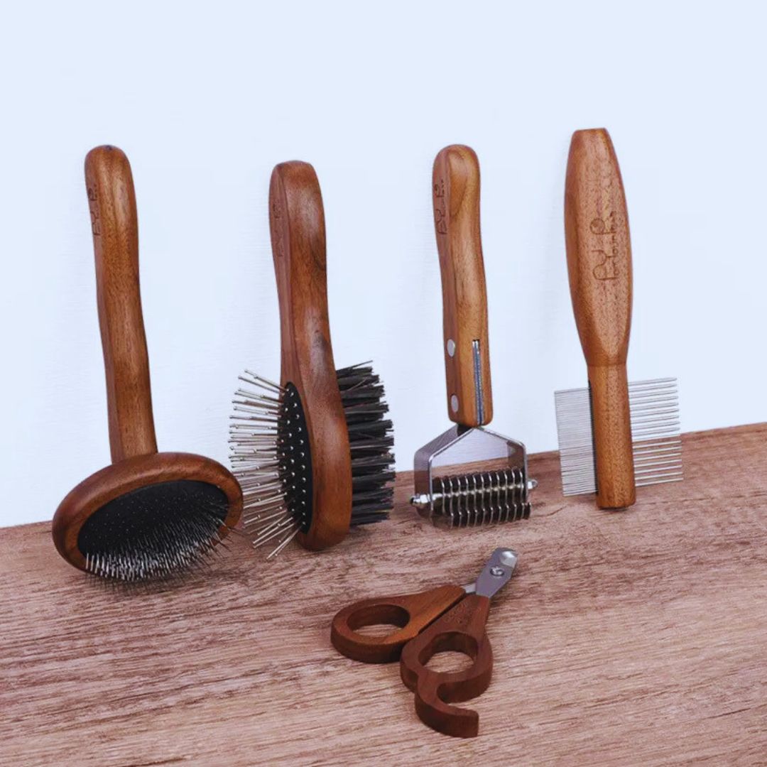 Holz Handkamm Set für Haustiere Entwirrungsbürste mit Ergonomischem Griff