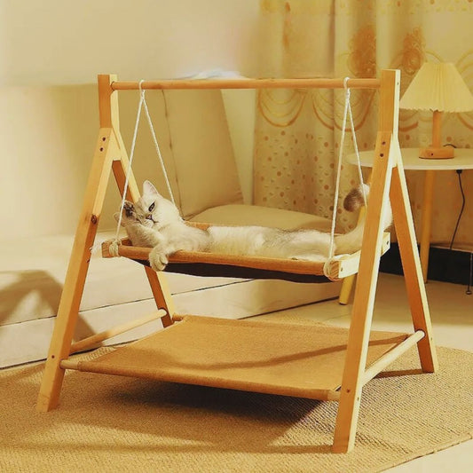 Hängendes Katzenbett – Verstellbares Katzen-Hängemattenschlafplatz Aus Holz Verschiedene Farben