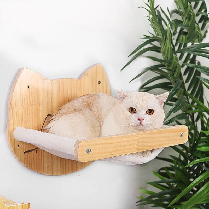 Wand-Kratzbrett für Katzen Aus Holz im Katzenkopf-Design – Gemütlicher Liegeplatz und Spielzeug