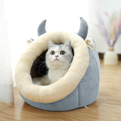Katzenhöhle mit Ohren-Design – Weiches Haustierbett für Katzen zum Kuscheln