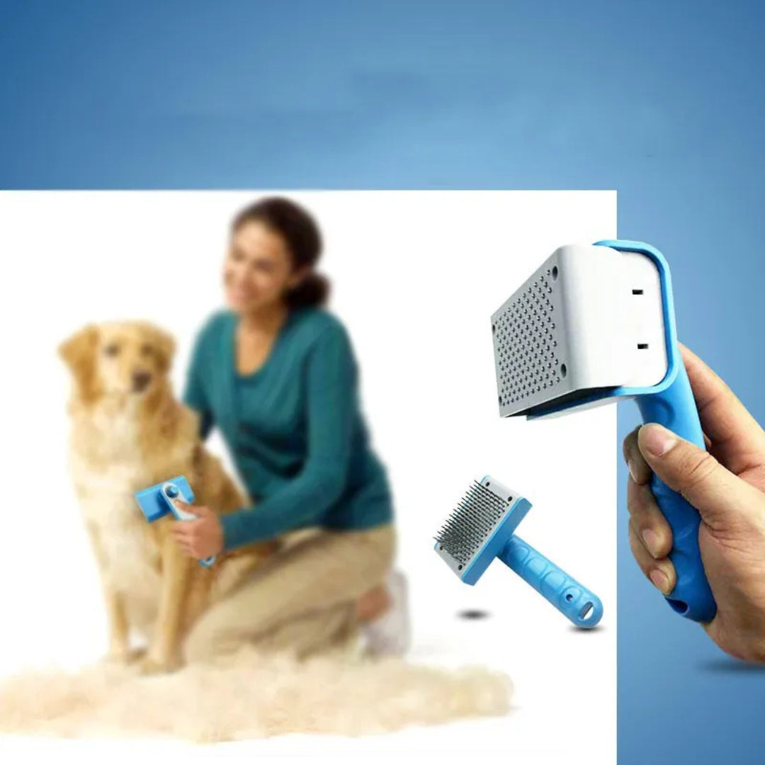 Selbstreinigende Unterfellbürste für Hunde und Katzen mit Ergonomischem Griff und Metallborsten