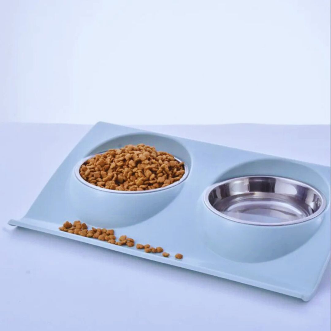 Erhöhte Futterschale für Haustiere mit Edelstahlnäpfen und Rutschfester Basis