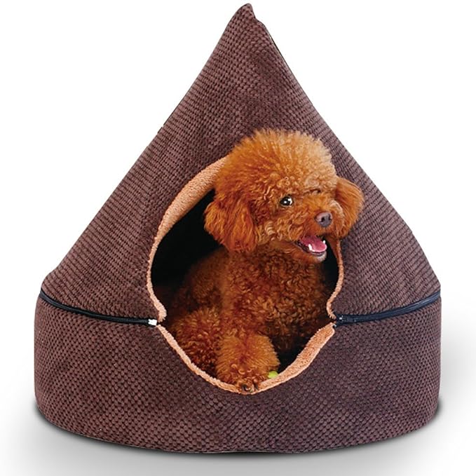 Hundebett mit Abnehmbarem Dach – Weiches komfortables Hundekissen für Kleine Hunde Braun
