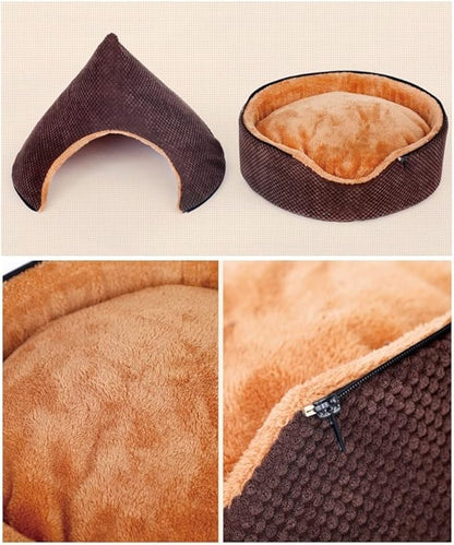 Hundebett mit Abnehmbarem Dach – Weiches komfortables Hundekissen für Kleine Hunde Braun