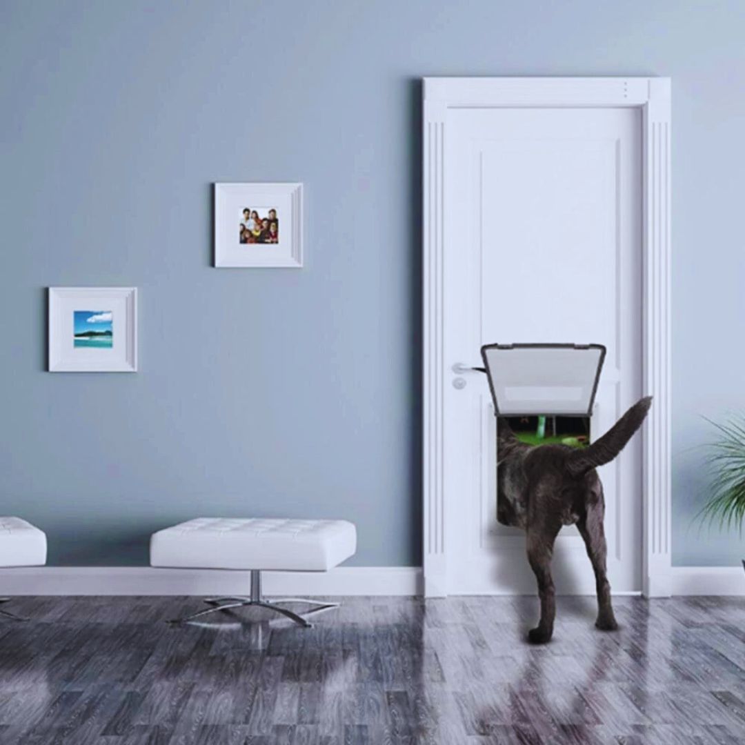 Hundeklappe für Türen mit Pfotenmotiv – Katzentür Haustiertür Weiß