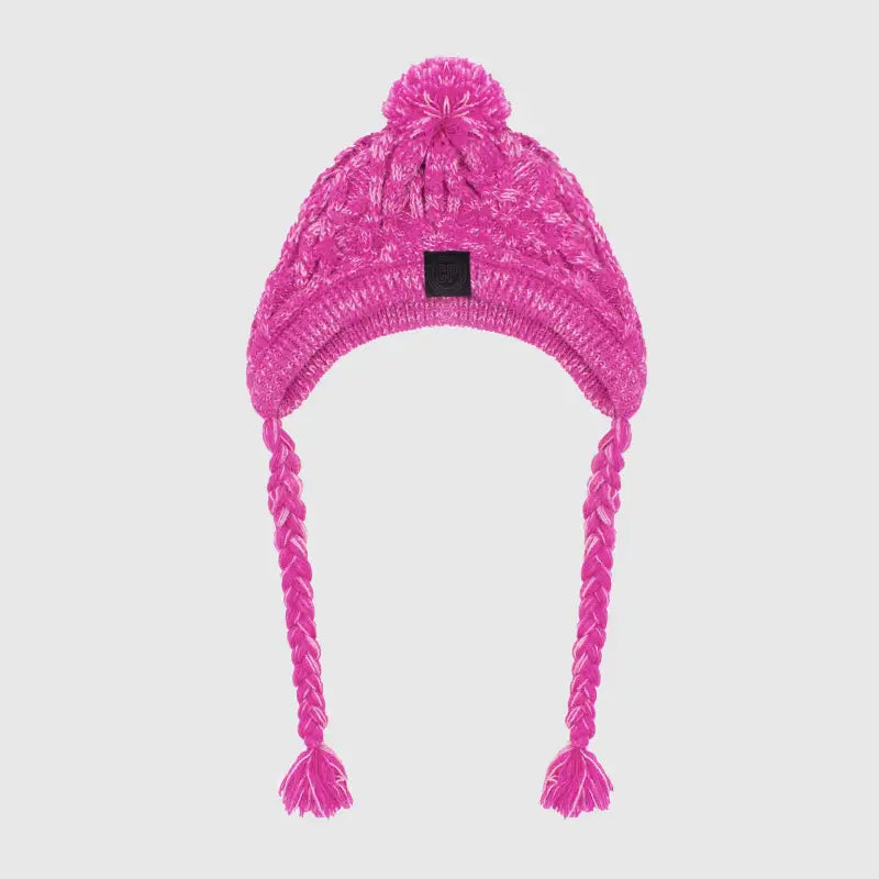 Strickmütze für Haustiere mit Pompon und Zopftasseln in Pink
