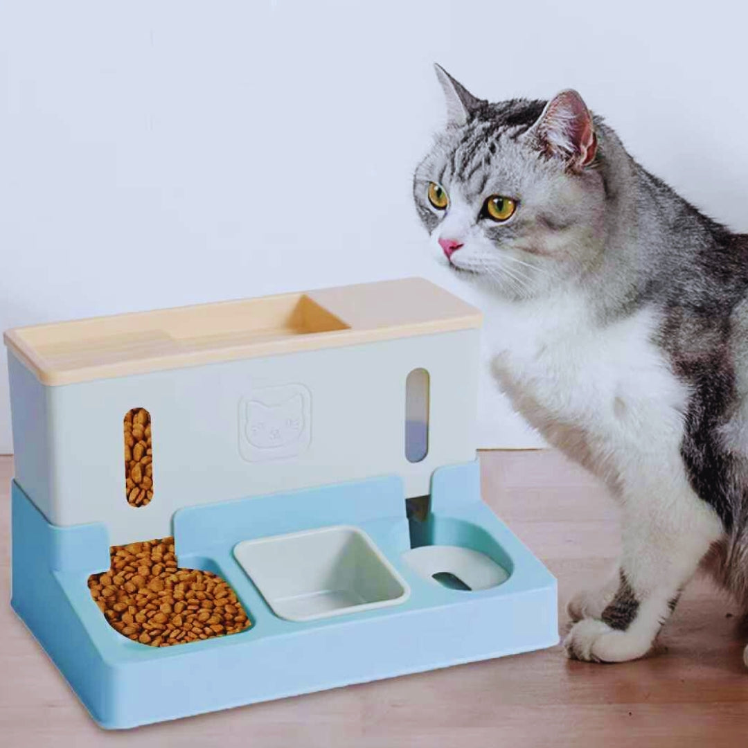 Futterstation für Haustiere mit Dosenhalter und Futterspender – Praktische Futterstation für Trocken- und Nassfutter