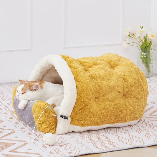 Katzenbett Im Kissen-Design mit Spielzeug für Gemütliche Ruhepausen