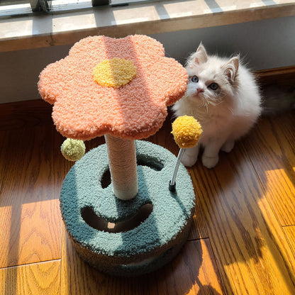 Katzenkratzbaum Sonnenblume – Kratzsäule Mit Spielzeug Und Interaktivem Katzenspielplatz