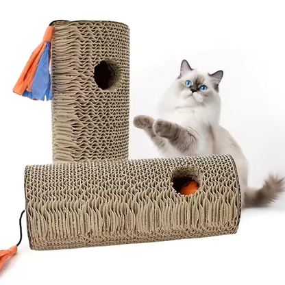 Katzenkratzrolle Aus Karton – Kratzspielzeug mit bunten Fransen und Loch