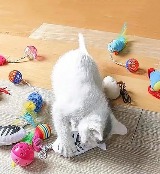 Katzenspielzeug-Set – Plüschmäuse Mit Federn  Bällen