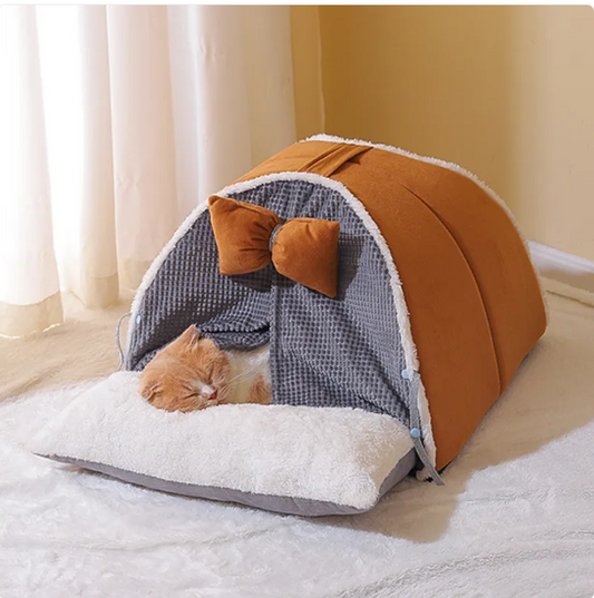 Katzenhaus Im Bogen-Design mit Schleife für Kuschelige Rückzugsorte