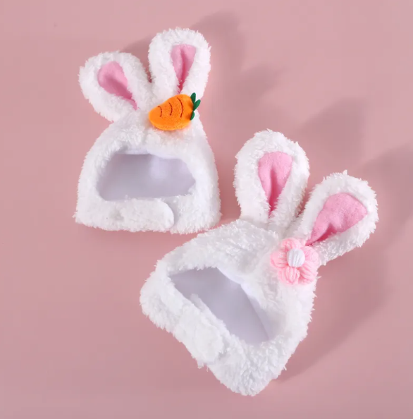 Süße Hasenohren-Katzenmütze mit Karotten- Oder Blumen-Design für Niedliche Haustierfotos