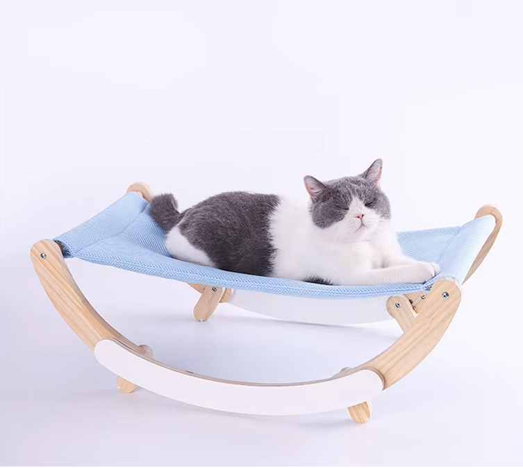 Hängendes Katzenbett Aus Holz – Bequeme Katzenhängematte Modernes Design Grau
