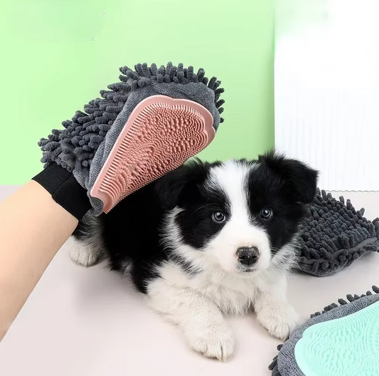 2-in-1 Fellpflege-handschuh Mit Mikrofaser Und Silikon – Sanfte Massage Und Effiziente Haarentfernung Für Hunde Und Katzen