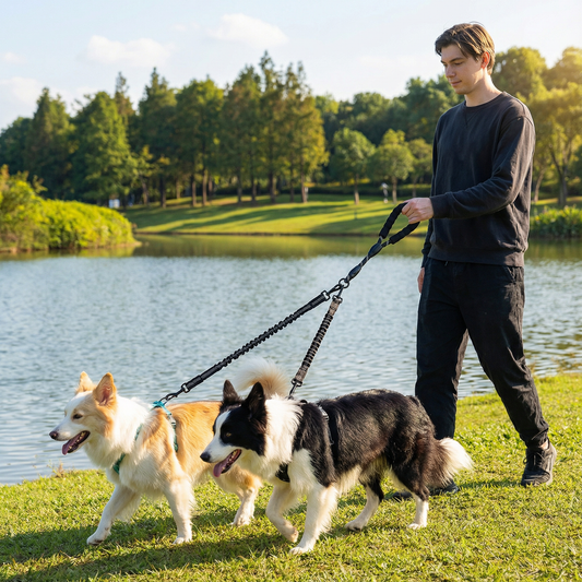 2-in-1 Hunde-Doppelleine mit 360° Drehgelenk – Verhedderungsfrei & Stoßdämpfend