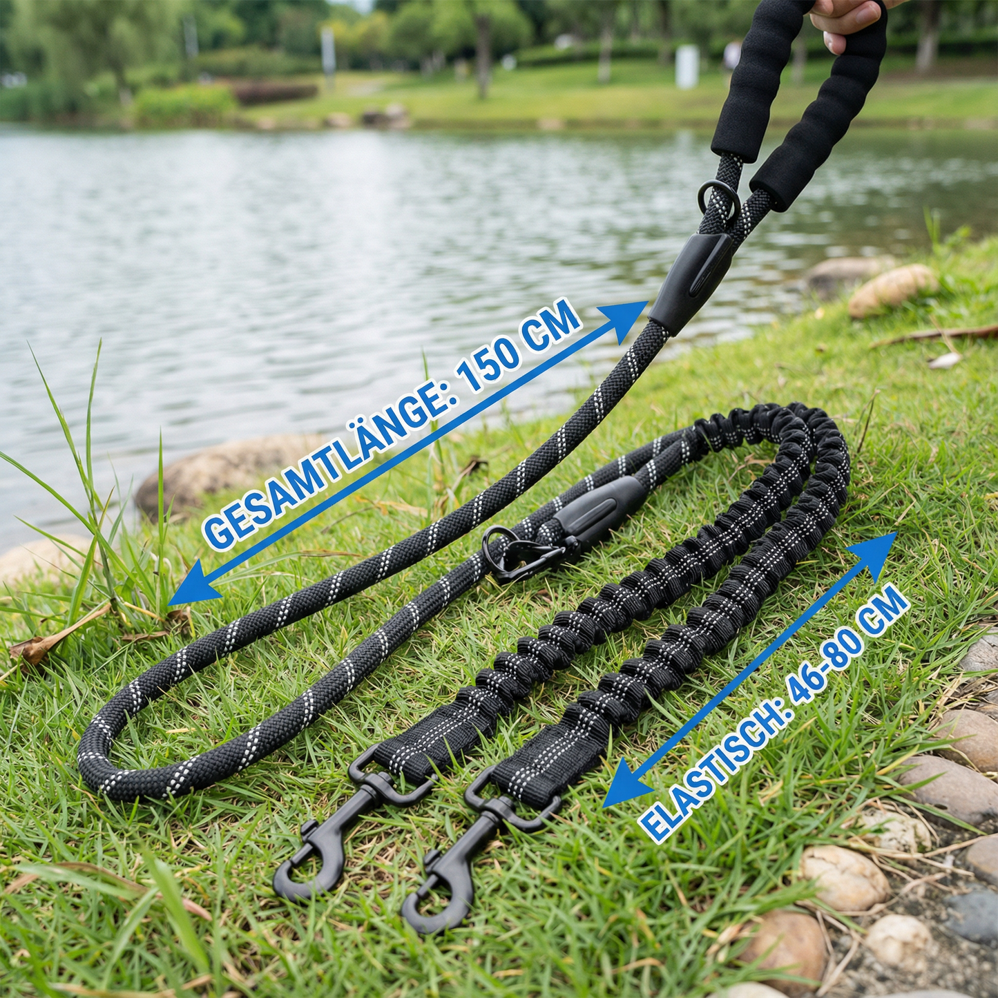 2-in-1 Hunde-Doppelleine mit 360° Drehgelenk – Verhedderungsfrei & Stoßdämpfend