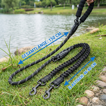 2-in-1 Hunde-Doppelleine mit 360° Drehgelenk – Verhedderungsfrei & Stoßdämpfend