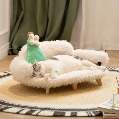 Kuscheliges Haustiersofa für Hunde und Katzen mit Weichem Plüschbezug und Holzfüßen