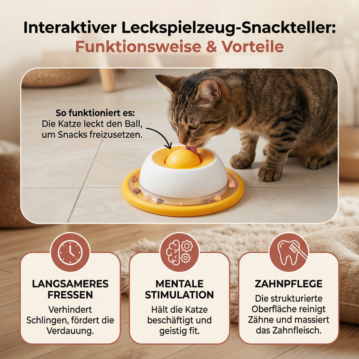 Interaktiver Leckspielzeug-Snackteller – Slow Feeder für Katzen