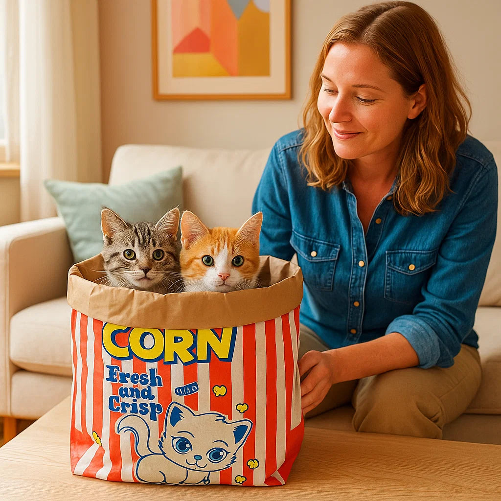 Katzen Schlaf & Spiel Karton Popcorn Tüte