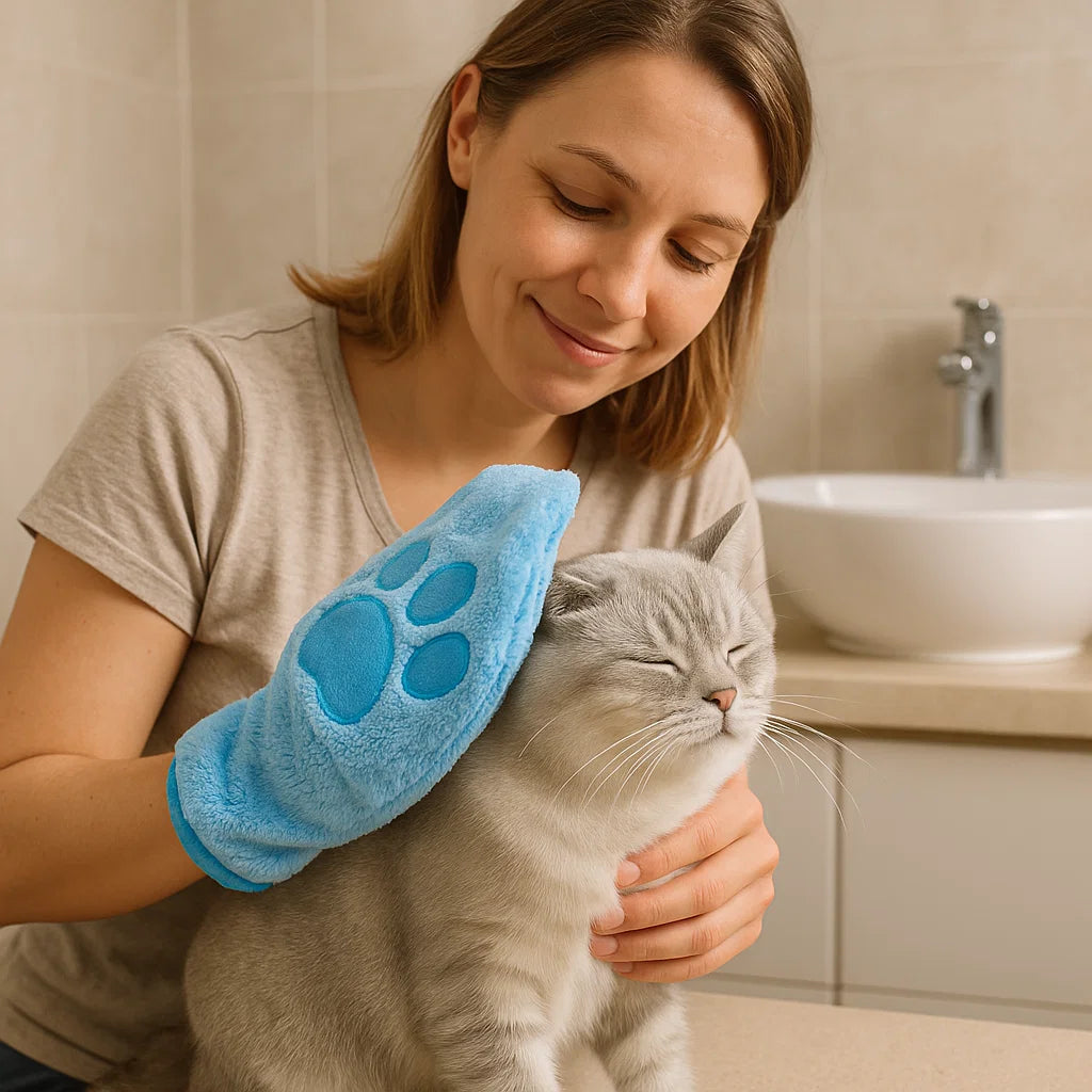 Tierpflege-Microfaserhandschuh – Trockenbadetuch & Fellreinigung für Katzen