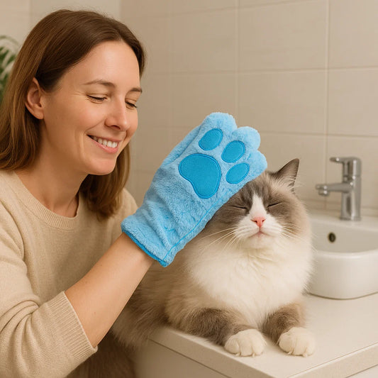Tierpflege-Microfaserhandschuh – Trockenbadetuch & Fellreinigung für Katzen