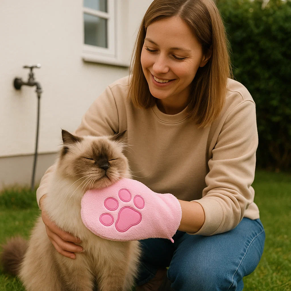 Tierpflege-Microfaserhandschuh – Trockenbadetuch & Fellreinigung für Katzen