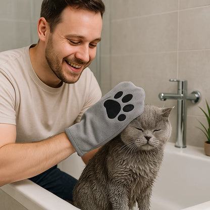 Tierpflege-Microfaserhandschuh – Trockenbadetuch & Fellreinigung für Katzen
