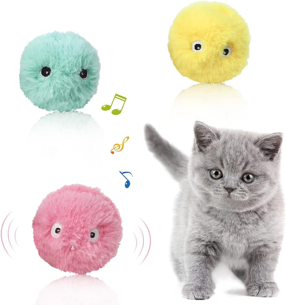 Interaktive Katzen Plüsch Spielbälle mit Tiergeräuschen (3er Pack)