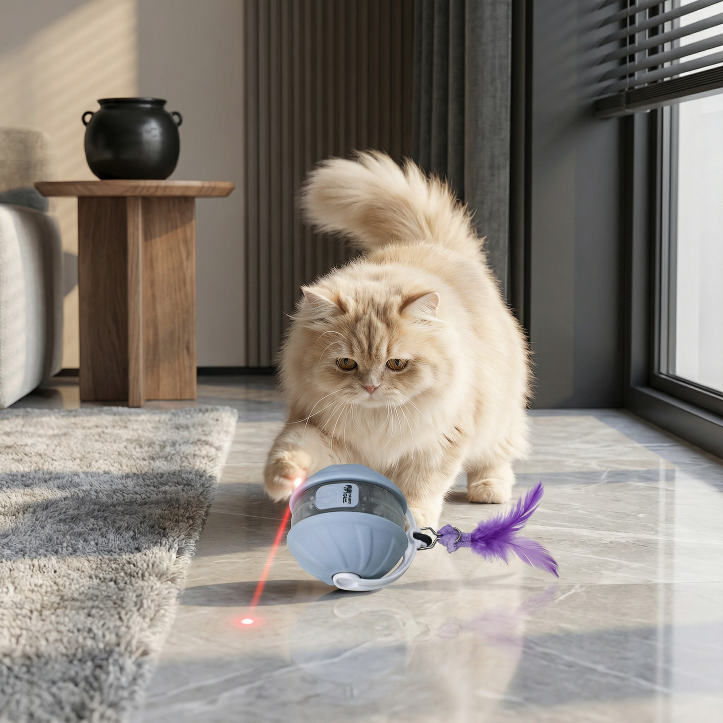 3in1 Interaktiver Katzen Laser Spielball mit Federschwanz