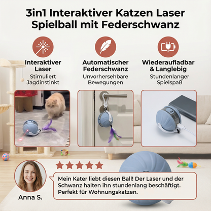 3in1 Interaktiver Katzen Laser Spielball mit Federschwanz