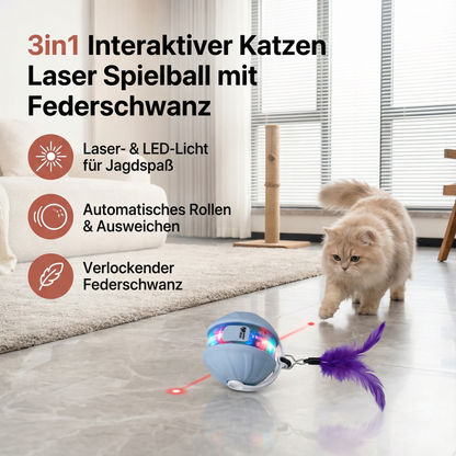 3in1 Interaktiver Katzen Laser Spielball mit Federschwanz