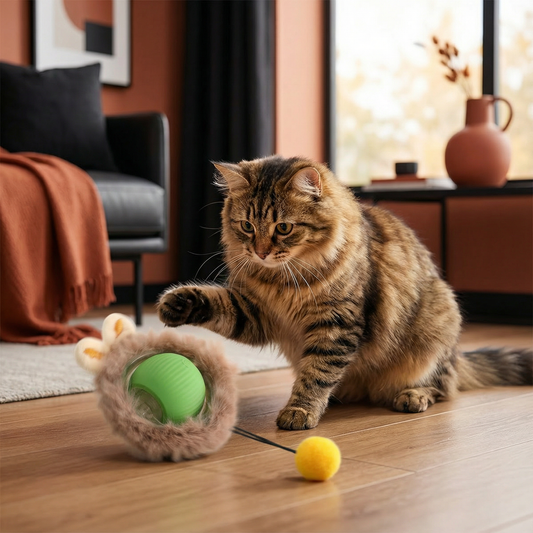 Interaktiver Spielball mit Fell für Katzen